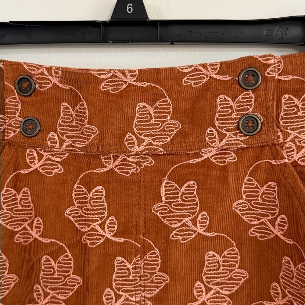NWT Anthropologie Maeve Corduroy Mini Skirt Brown Floral Leaf Pattern Size 12 - Picture 5 of 10
